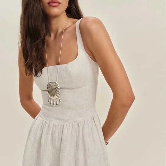 Reformation Janu Linen Dress Oatmeal